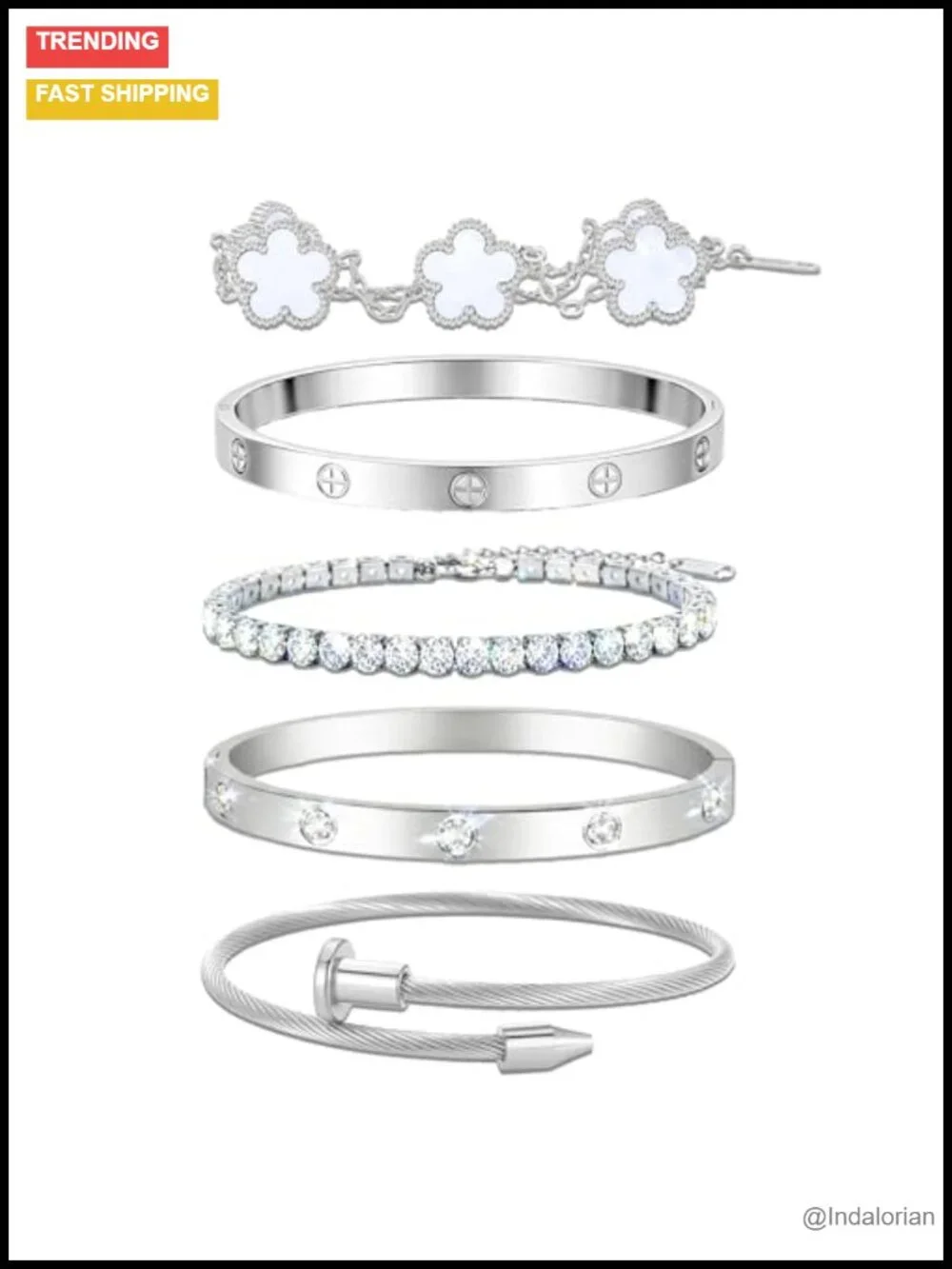 18K Gold Plated Love Bangle Bracelet Stack Adjustable CZ Tennis Chain Set